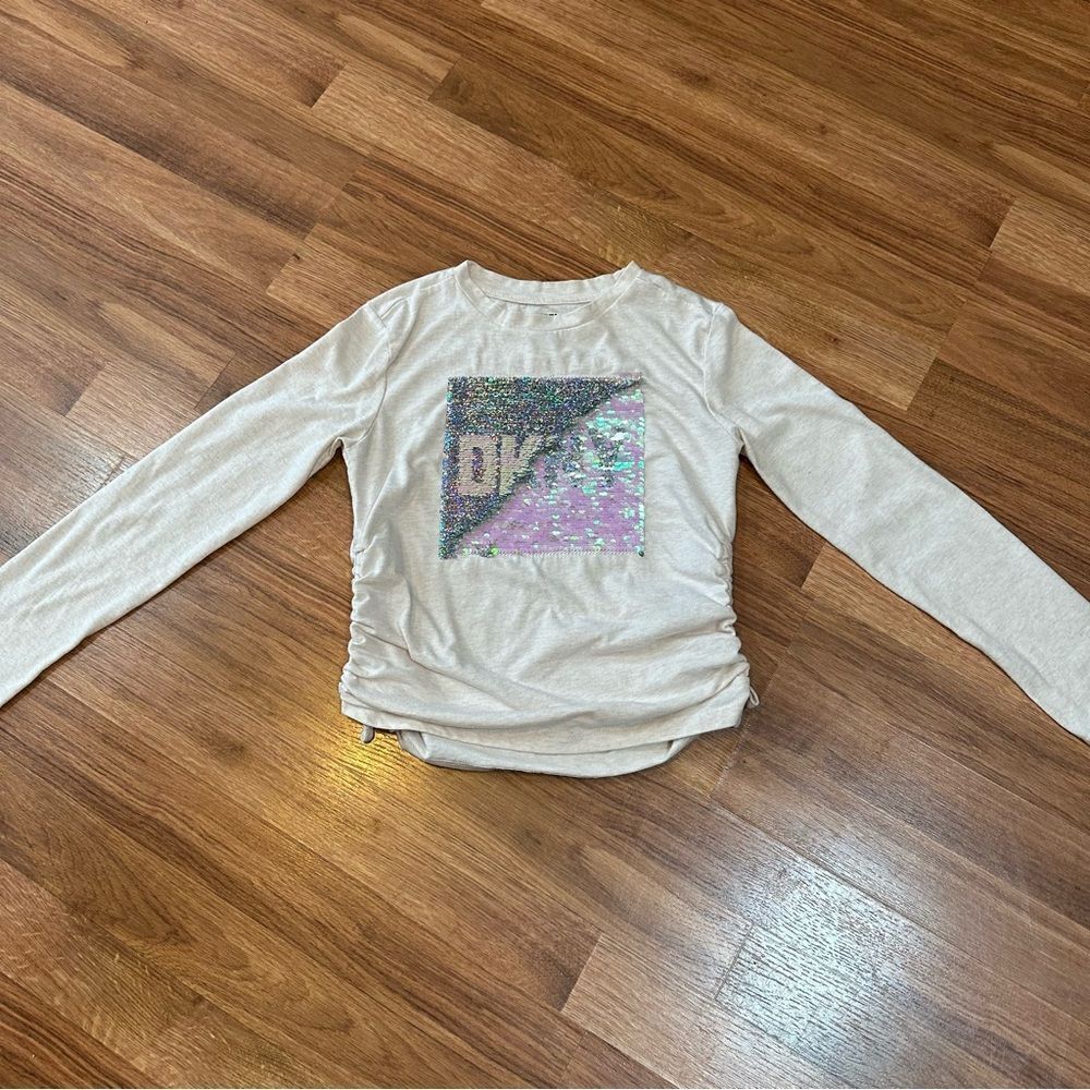 DKNY Long Sleeve Shirt Reversible Sequin Cream  | Girls size Medium